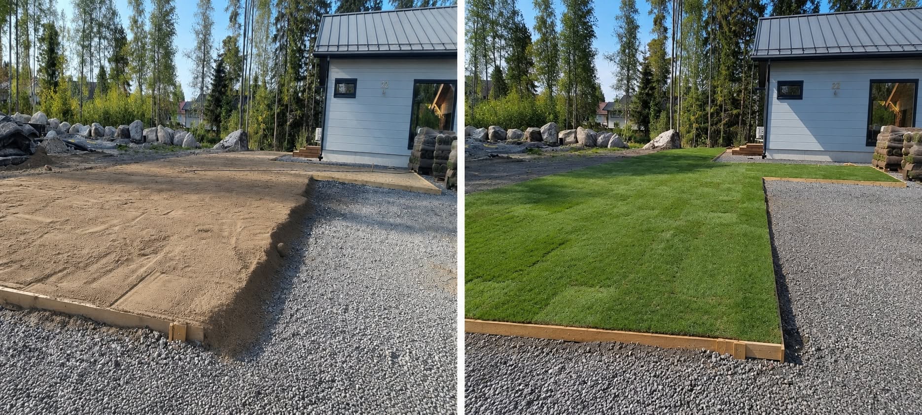Gården före och efter renoveringen